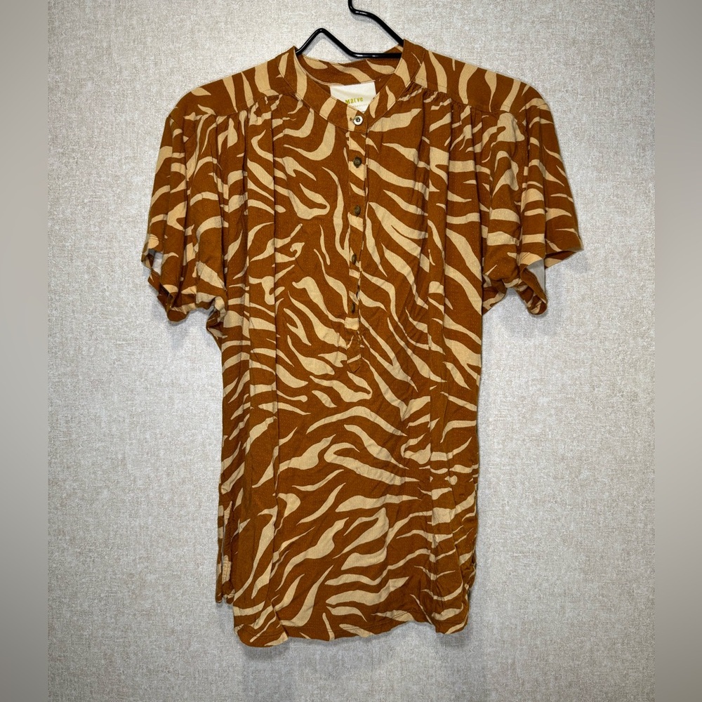 Maeve By Anthropologie Cedar Windham Animal Print Tunic Top Size M